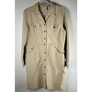 VTG St. John's Bay Women Corduroy Shirt Dress Brown Button-Up Sz Large Classic